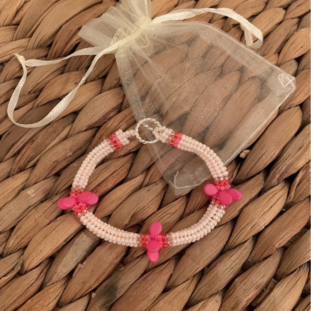 NWOT Beaded Pink Bracelet with Toggle Clasp T-Bar Closure